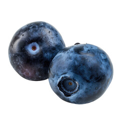 Obraz premium Two ripe blueberries, close-up, isolated on black