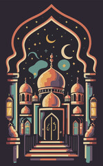 Obraz premium illustrations vector icon collection of Ramadan Islamic symbols items and a mosque. 