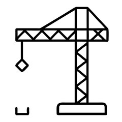 Outline of construction crane icon in simple design on transparent background  