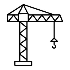 Construction crane icon in simple outline style on transparent background  