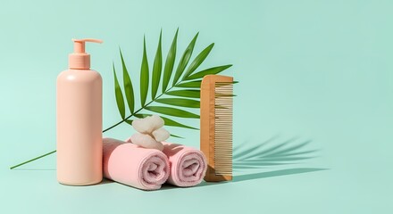 Spa Still Life with Pink Towels and Palm Leaf