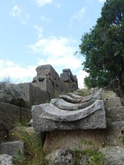Ancient stone water channel system leading to the top of Termessos ruins in Antalya, Turkey, on a...