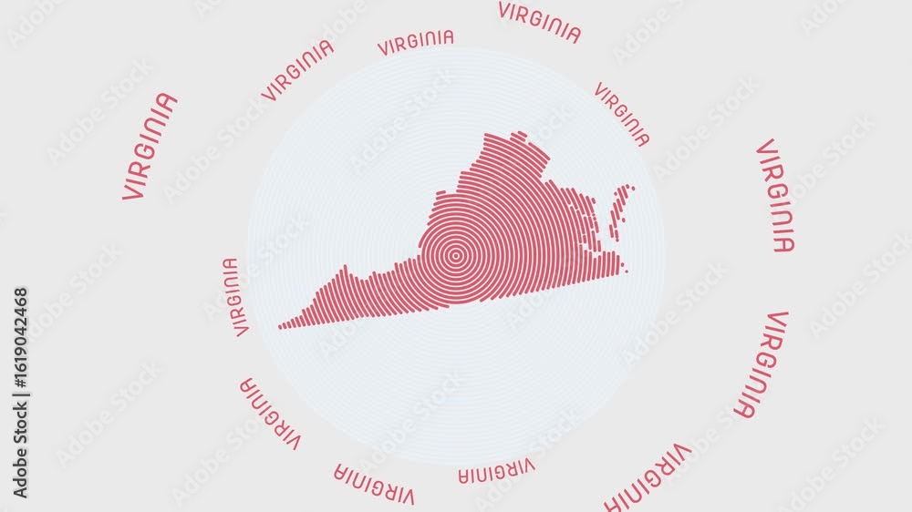 Poster virginia shape with dynamic circles visual effect. animation of virginia logo appearing from rotatin