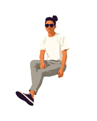 Detailed flat vector people and illustration, man with casual outfit