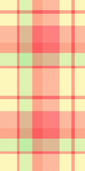 Fototapeta premium Vibrant pastel plaid pattern in coral, pale yellow, and light green. Perfect for textile design, fashion, packaging, or website backgrounds.