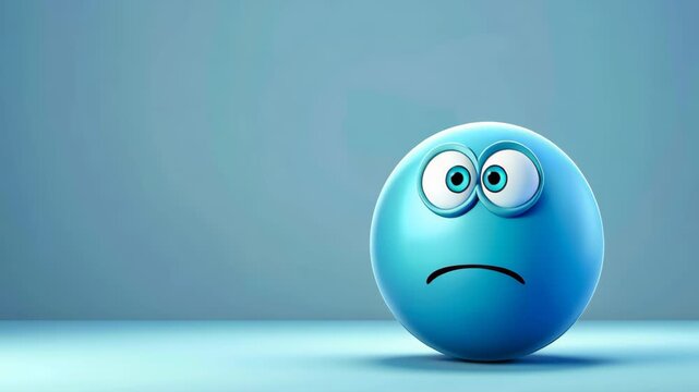 Blue Orb of Melancholy: A solitary blue orb expresses poignant sadness through a downturned mouth, embodying a state of dejection with its wide, expressive eyes. Capturing a feeling of dejection.