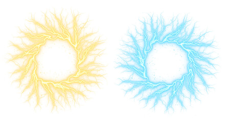 Electric Energy Circles Golden and Cyan Lightning Effects isolated on a transparent background