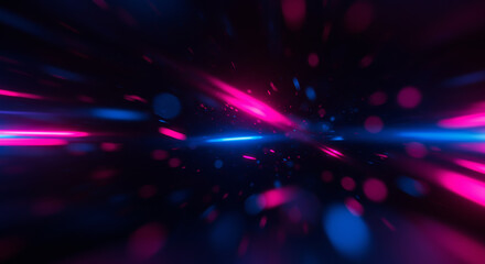 Fototapeta premium Defocused glow overlay with fluorescent light leaks and sci-fi illumination—featuring blurred neon navy, magenta, and pink color flares scattered across a dark modern abstract background