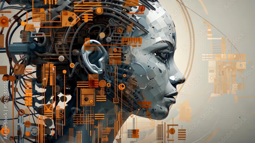 Aufkleber digital sentience: an artistic rendering portrays a humanoid figure seamlessly integrated with techn