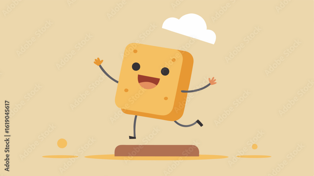 Aufkleber adventurous ascent depict a toaster scaling a pile of bread with arms stretched out in excitement. o