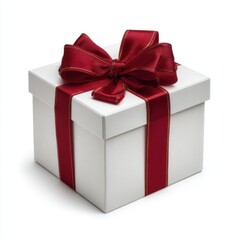 Obraz premium Elegant white gift box with rich red ribbon and bow
