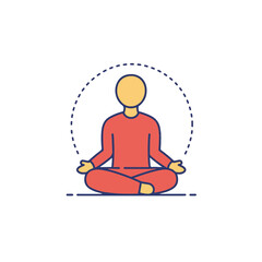 Meditating person in red attire demonstrating calmness and mindfulness against a minimalistic background, wellness concept of yoga or meditation center