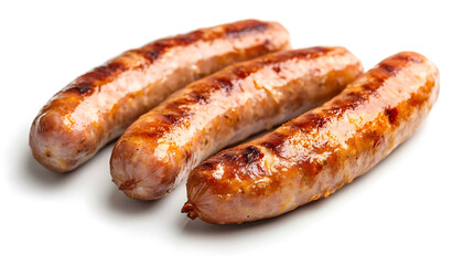 Fried sausage isolated on white background ready to eat