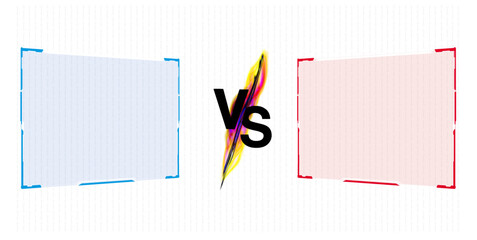 Two empty canvases in blue and red frame a bold central clash representing a creative contest. The lively backdrop adds energy to the competitive atmosphere