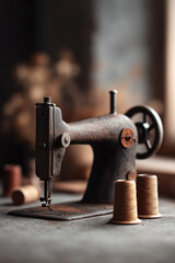 Vintage sewing machine. Evokes nostalgia, craftsmanship, and history. Perfect for themes on creativity, heritage, sewing, or design. Adds authentic, aged aesthetic.