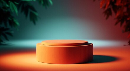 Orange Circular Display Pedestal Under Soft Colored Lights for Product Showcases, Marketing Websites, Branding Projects, and Visual Presentations  