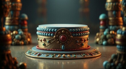 Ornate Decorative Pedestal with Intricate Geometric Patterns for Art Displays, Historical Exhibitions, Cultural Presentations, and Creative Projects  