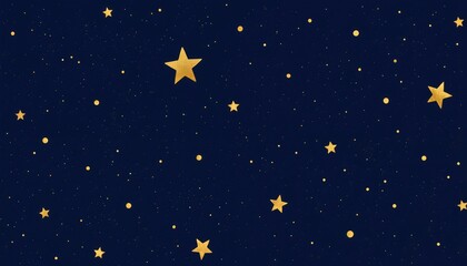 Fototapeta premium Deep blue night sky illustration sprinkled with golden stars and dots. Celestial pattern evokes wonder and cosmic beauty, perfect for backgrounds, wallpapers, and decorative design elements.
