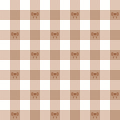 Brown Gingaham Checkered Seamless Pattern with coquette bows. Perfect for Fabric Prints, Textile, Decor, Vintage Inspired Designs, and Autumn Themed Backgrounds