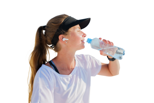 Enjoying hydration during a workout break, transparent background. - Powered by Adobe