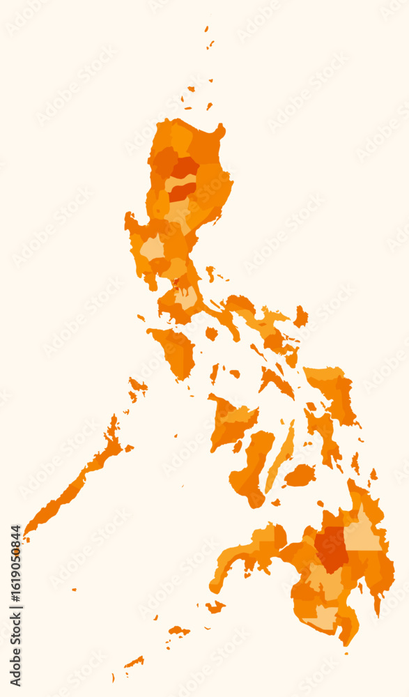 Poster map of philippines with regions. just a simple country border map with region division. orange color