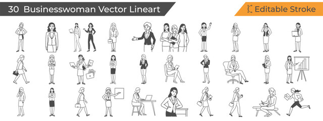 Collection of diverse business people silhouettes in various poses and attire representing professionalism and modern workplace dynamics