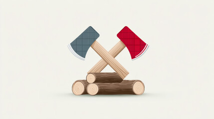 Crossed axes on log stack symbolizing lumberjack craftsmanship