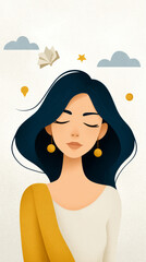 Dreamy illustration of young woman with floating objects