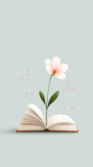 Open book with blooming flower symbolizing knowledge and growth