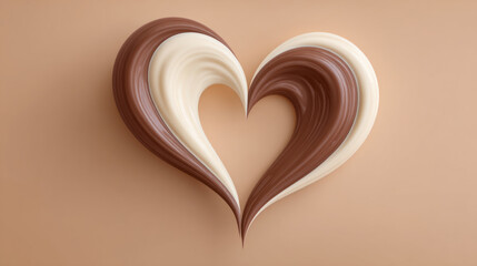 Swirled chocolate and vanilla heart sculpture on beige background