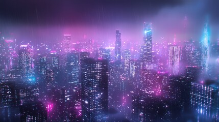 Obraz premium Neon cityscape panorama