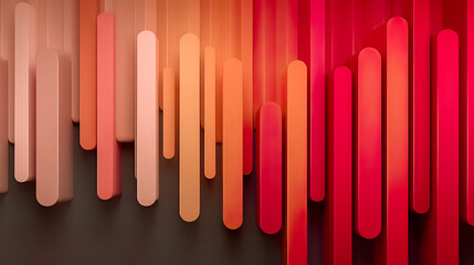 Fototapeta premium Abstract composition of three-dimensional vertical bars in warm tones on dark brown background, Generated with AI