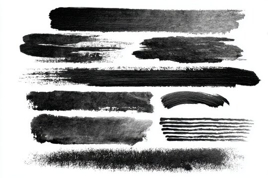 Black ink brushstrokes on white background with red seal, abstract design created through artistic painting