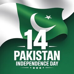 Celebrate Pakistan Independence Day with vibrant green flag and traditional crescent moon emblem