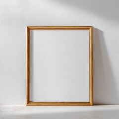 Obraz premium Empty wooden frame mockup, sunlit wall, minimalist interior, design template