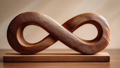 a carved wooden infinity symbol on a rectangular base symbolizing eternity and connection