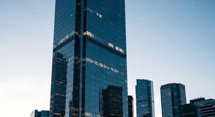 Modern Glass Skyscrapers in Urban Cityscape at Dusk