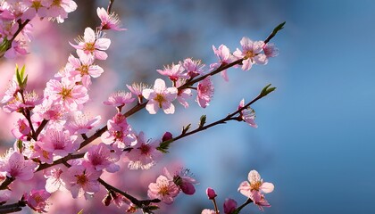 Obraz premium pink blossoms branch spring bloom white background nature