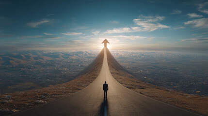 目標に向かい道を進むビジネスマン
