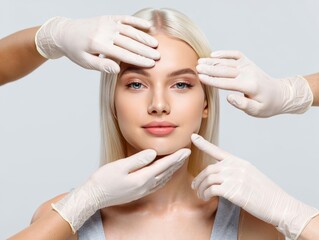 Examination of Woman's Face by Medical Professionals with Gloves