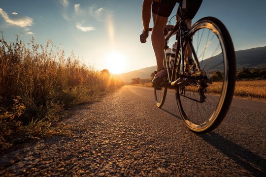 Man cycling on a country road on a sunny day
