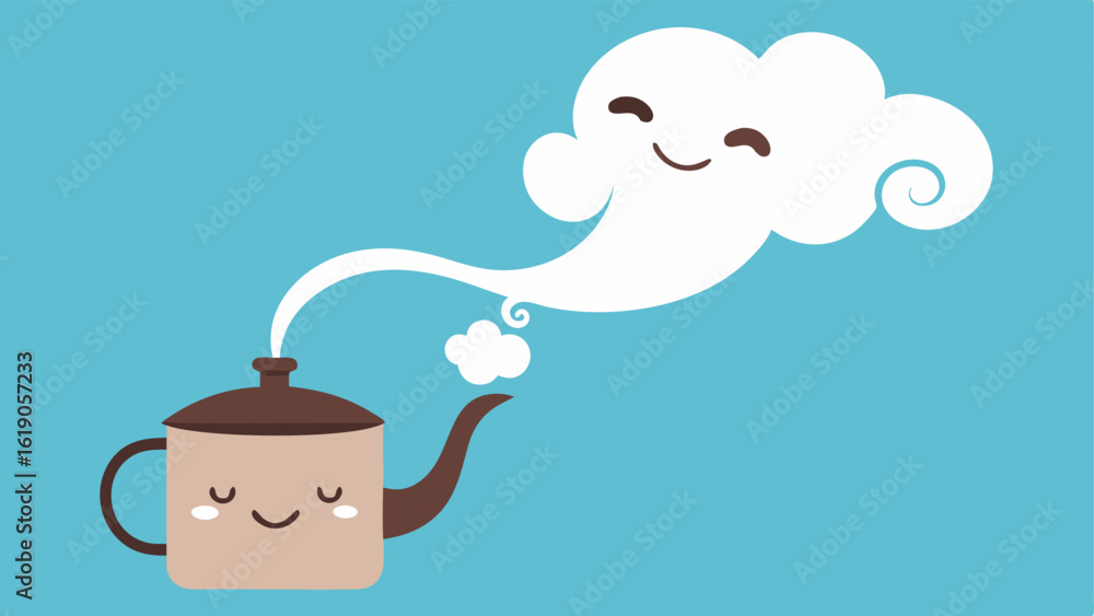 Aufkleber coffee cloud formation design a whimsical coffee pot with a smiling face pouring a thick stream of c