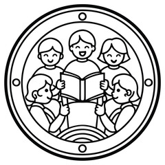 Abstract circular design with vibrant colors and text elements