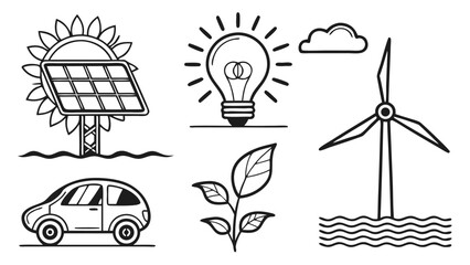 Fototapeta premium Solar panel light bulb plant car wind turbine icons vector