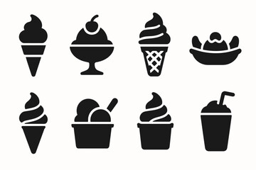 Ice cream, dessert silhouette icon set. gelato, sundae, popsicle illustrations collection