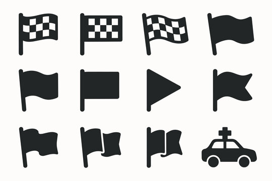Flag and transportation solid icon set. simple, clear symbols for ui design.