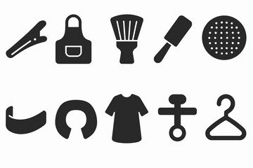Obraz premium Barber shop solid icon set. haircut, grooming essentials, styling silhouette collection
