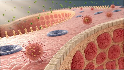 Realistic time-lapse of stomach lining regenerating — epithelial turnover maintaining protective mucus barrier