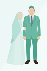 Stylish Muslim bride and groom illustration in pastel colors, ideal for invitations, cards, and wedding decorations