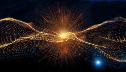 abstract animation shows a multitude of glowing point moving in a dynamic formation